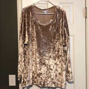 Blush pink crushed velvet long sleeve top
